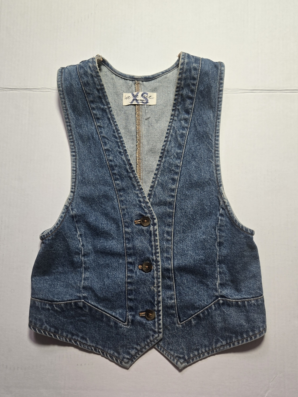 We The Free Blue Denim Button Front Vest